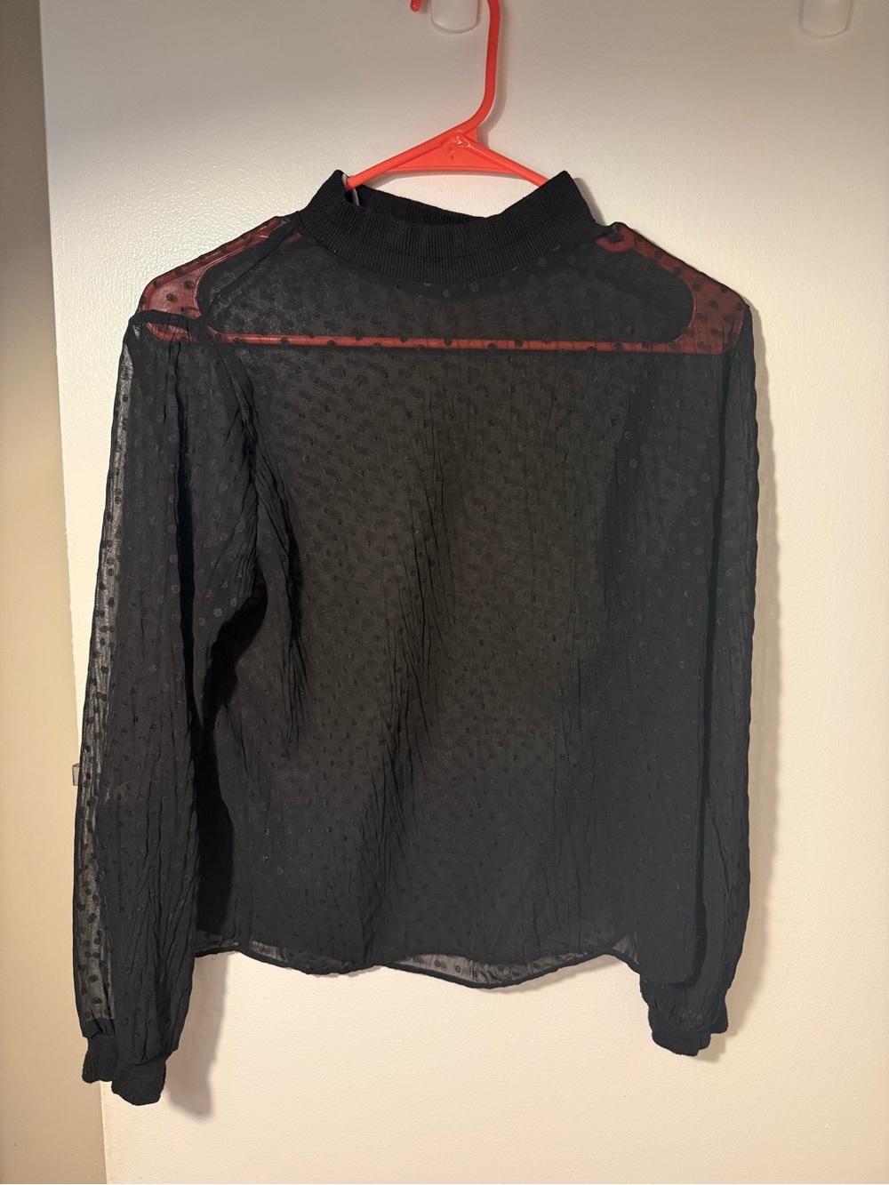 Zara Sheer Black Swiss-Dot High-Neck Blouse